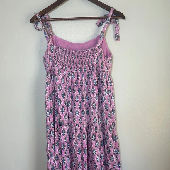 Emerson Fry India Collection Dress Women S Pink Block Print Tie Shoulder Maxi - Picture 4 of 7